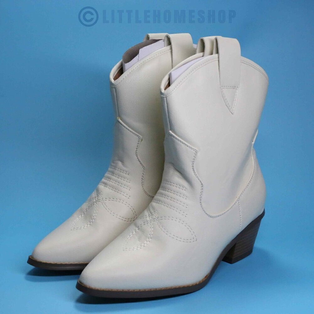 French Connection Cream Western Heeled Ankle Boots